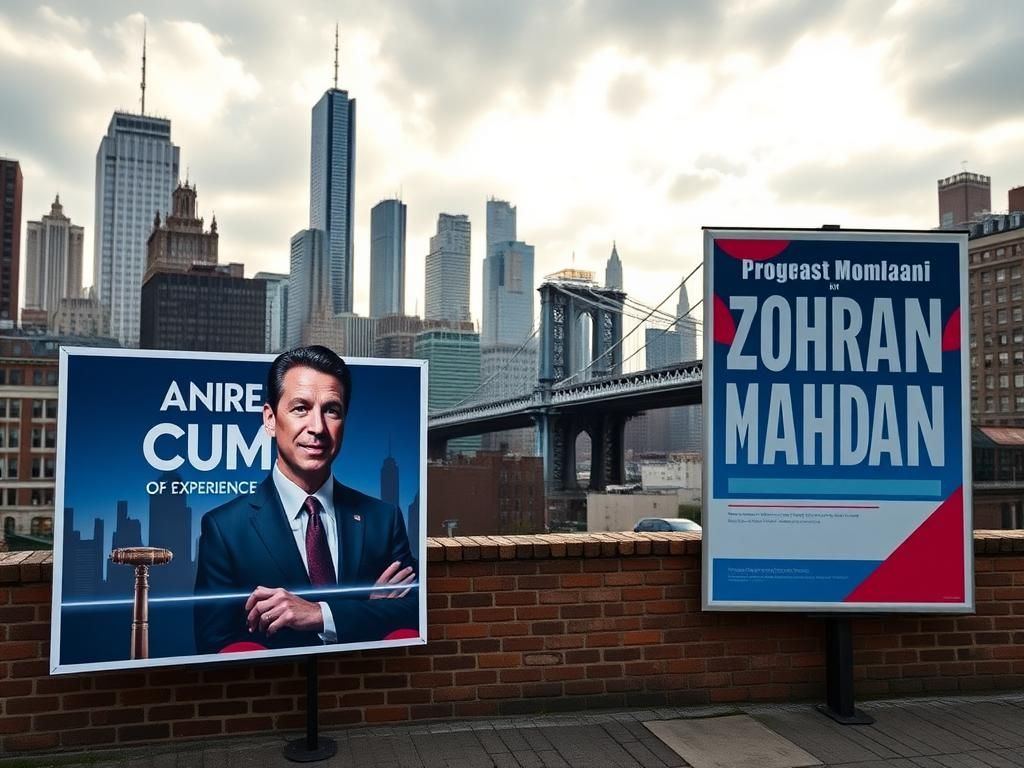 Flick International A vibrant campaign poster for Andrew Cuomo displayed on a brick wall in New York City
