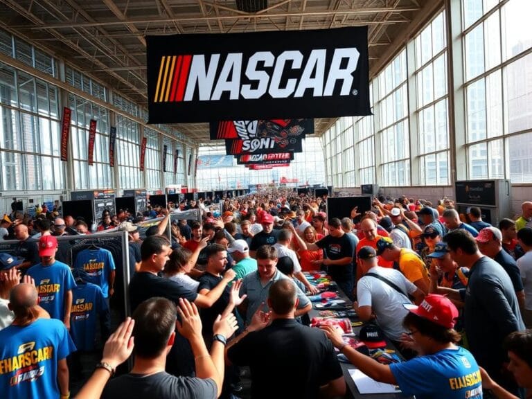 Flick International NASCAR fans reaching for autographs at Fanatics Fest in New York