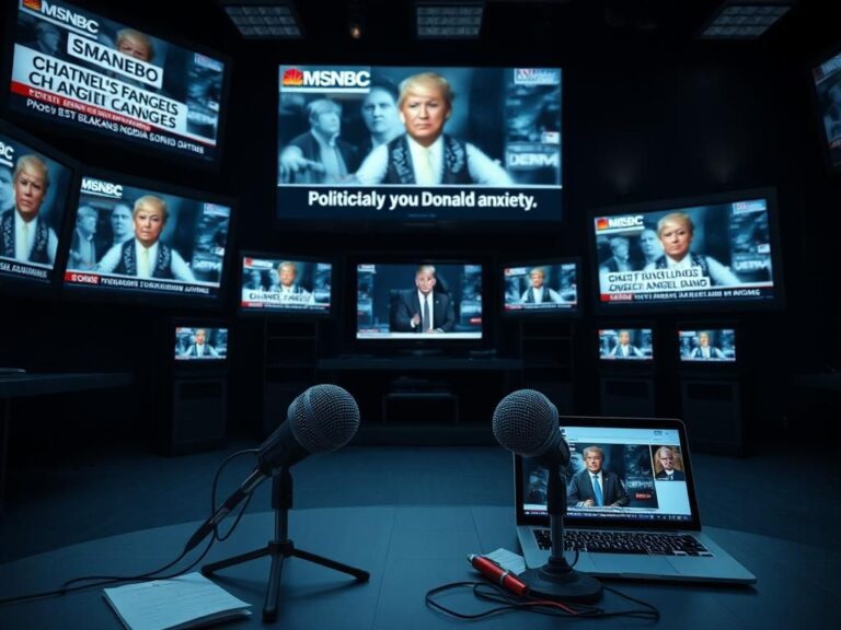 Flick International Empty newsroom with MSNBC logo and political news graphics