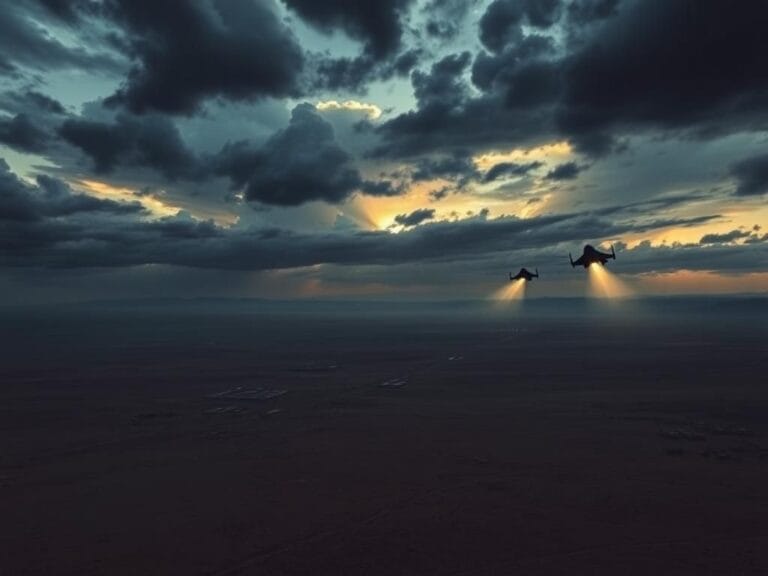 Flick International Aerial view of a dramatic barren desert landscape symbolizing military tension