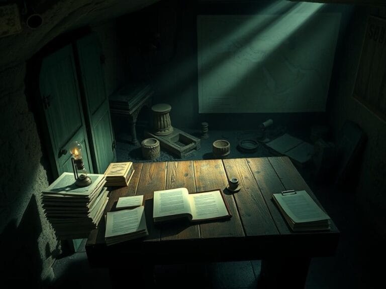 Flick International A high-angle view of an underground bunker with heavy steel doors slightly ajar