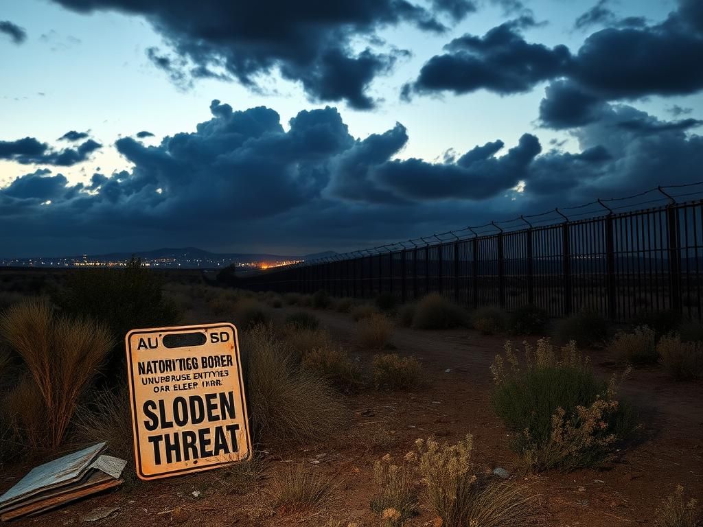 Flick International Worn and rusted border fence against a twilight sky, symbolizing border security issues.