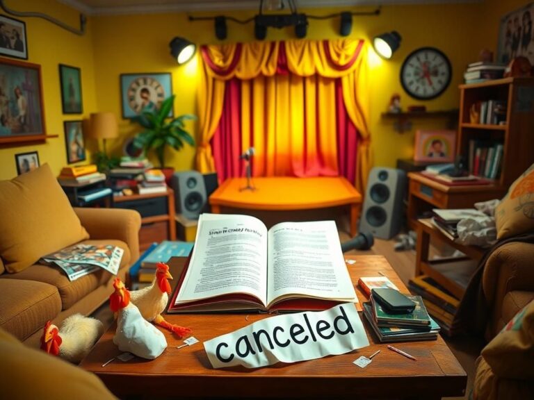 Flick International A whimsical scene in a cozy living room with comedy props representing Harry Hill's views on cancel culture