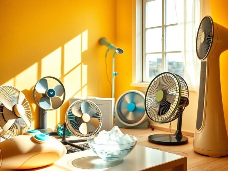 Flick International A sun-soaked room featuring various cooling fans, including a Dyson fan and a handheld fan.