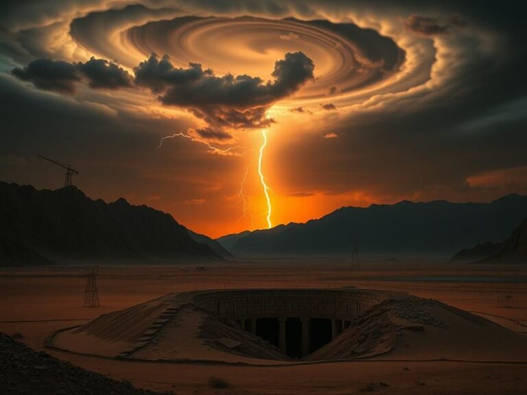 Flick International Barren Middle Eastern landscape at dusk with ominous sky and rugged mountains