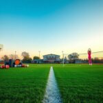 Flick International A vibrant sports field divided between men's and women's sports