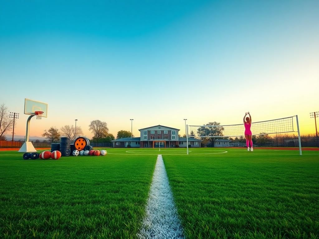 Flick International A vibrant sports field divided between men's and women's sports