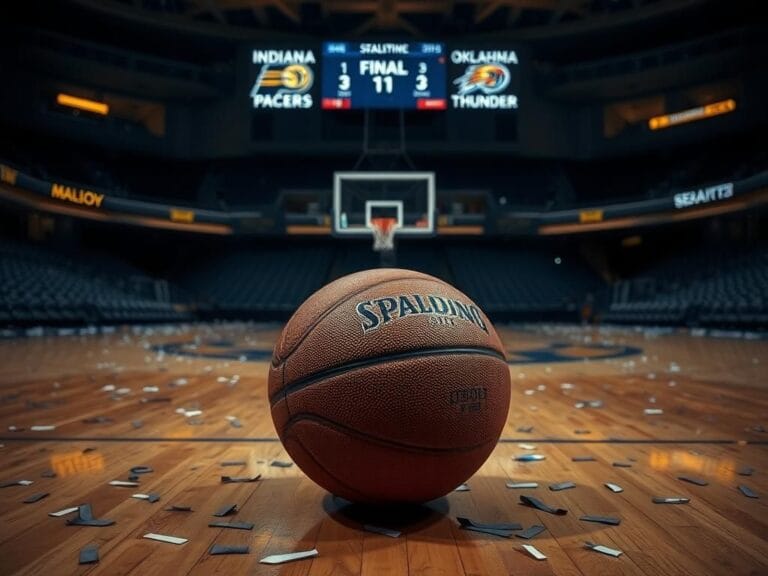 Flick International Empty basketball court after Pacers' Game 7 loss with a single abandoned basketball