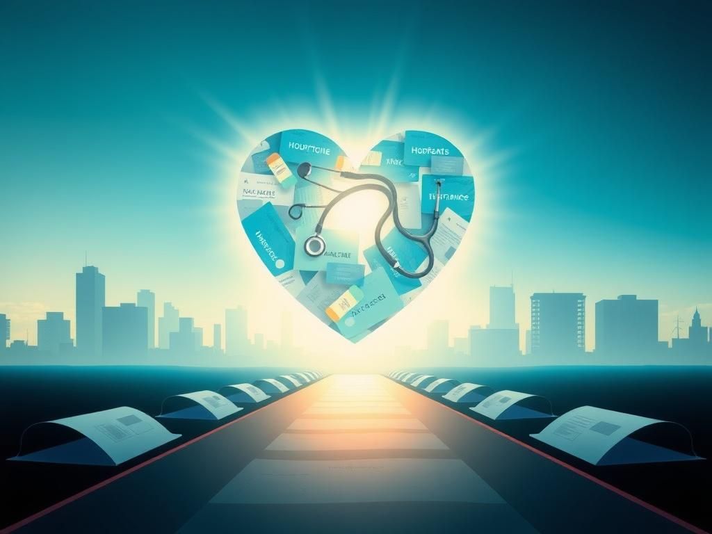 Flick International A glowing heart made of health insurance cards and medical symbols, representing the healthcare industry's reform commitment.