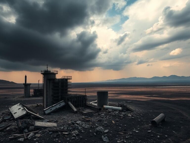 Flick International Aerial view of the devastated landscape showing remnants of Iran's nuclear facilities after military strikes.