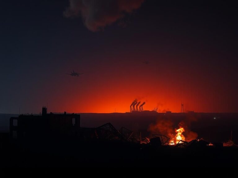 Flick International Aftermath of an airstrike on Iranian nuclear facilities at night