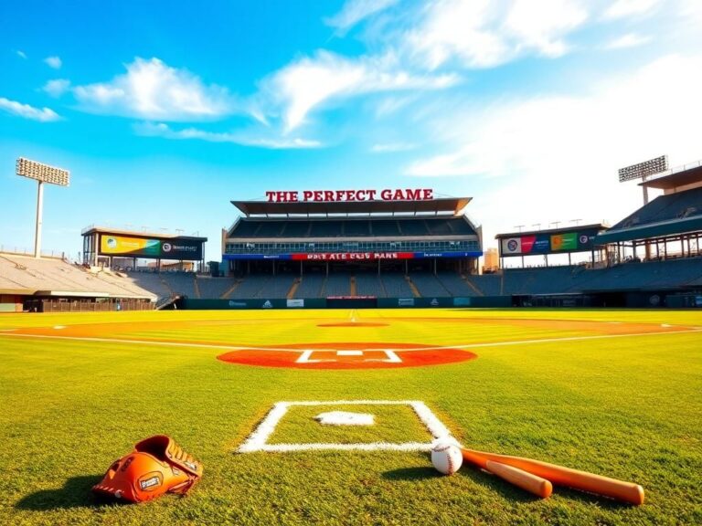 Flick International A vibrant baseball diamond with a fresh manicured field and home plate, under a bright blue sky.