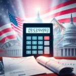 Flick International Modern calculator displaying savings calculation amidst patriotic symbols