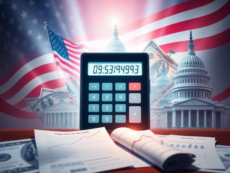 Flick International Modern calculator displaying savings calculation amidst patriotic symbols