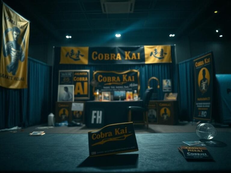 Flick International Abandoned fan convention booth with Cobra Kai memorabilia