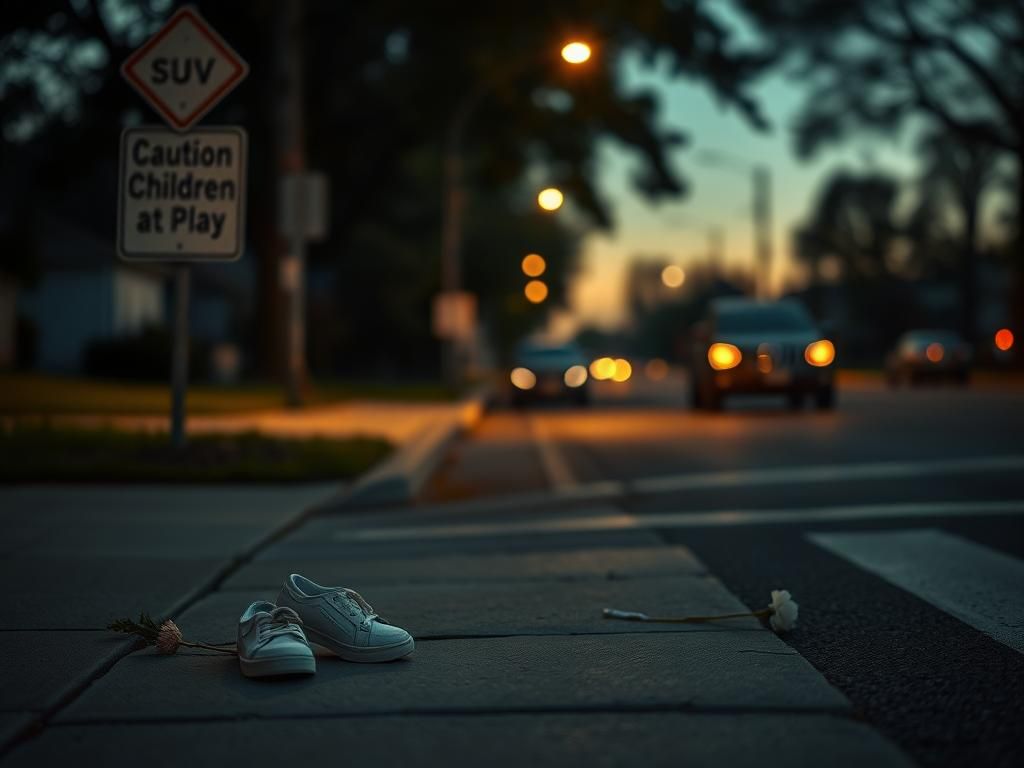 Flick International Abandoned children’s sneakers and wilted flower on a quiet North Carolina street at dusk