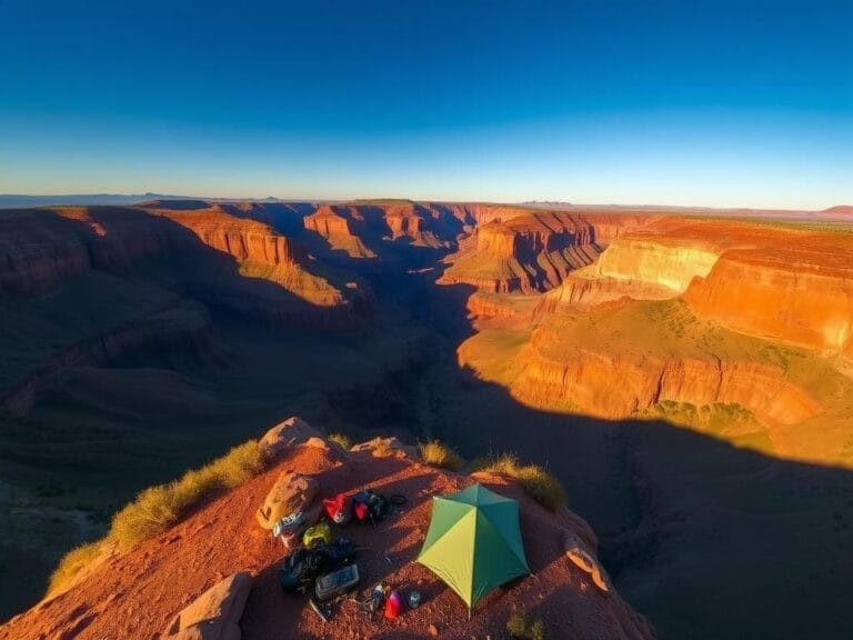 Flick International Aerial view of the Edge of the World campground in Arizona with dramatic cliffs and a deep canyon