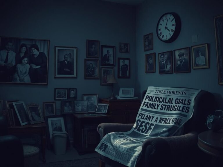 Flick International A contemplative living room depicting nostalgia and family moments with faded photographs