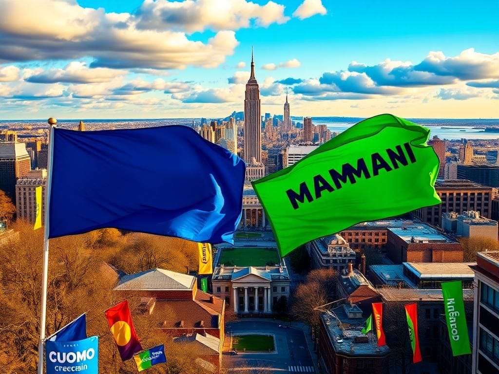 Flick International Vibrant New York City skyline during a political campaign