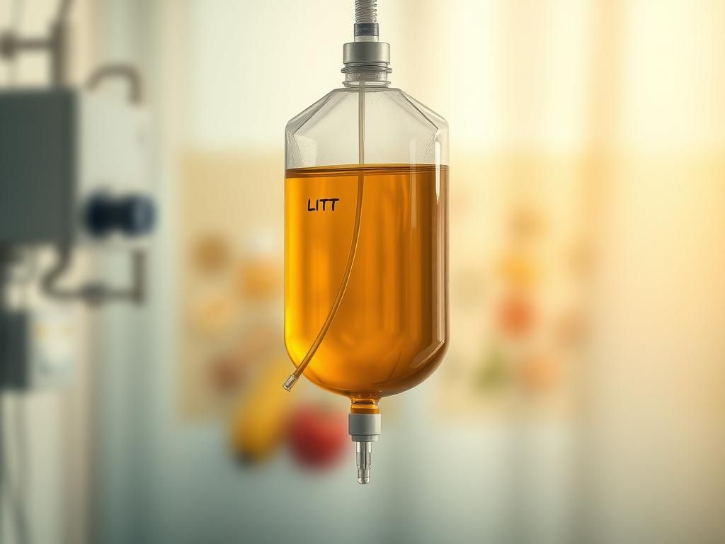 Flick International Close-up depiction of an infusion bag containing lipids, representing the challenges faced by a teenager with a rare condition.