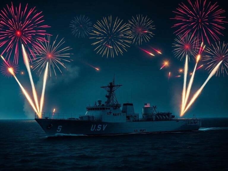 Flick International U.S. Navy ship launching missiles in defense operations