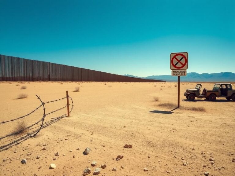 Flick International A wide view of a barren stretch of the U.S.-Mexico border under a clear blue sky