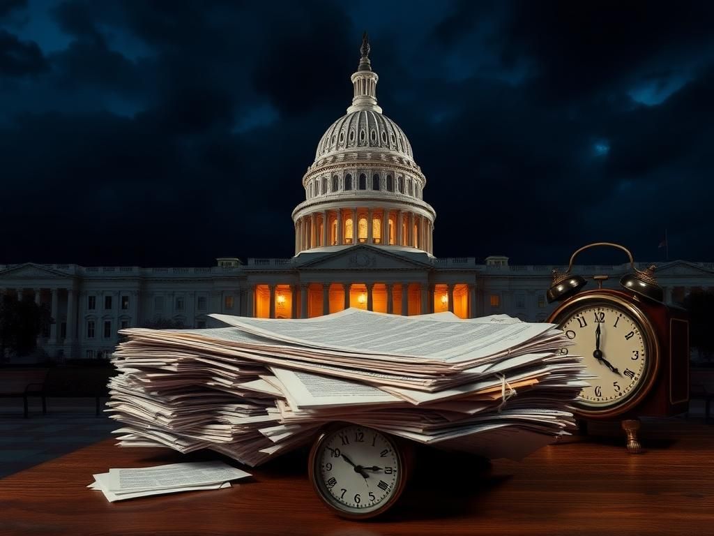 Flick International U.S. Capitol building at night with dark clouds, symbolizing political tension and urgency