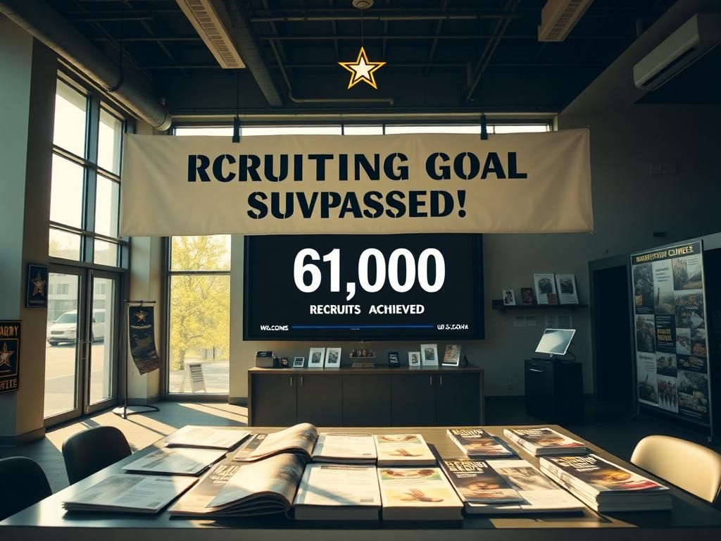 Flick International A vibrant U.S. Army recruitment center with a 'Recruiting Goal Surpassed!' banner