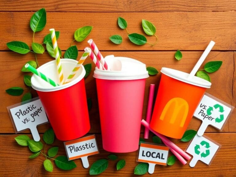 Flick International Vibrant flat lay of fast-food drink setup with plastic and paper straws