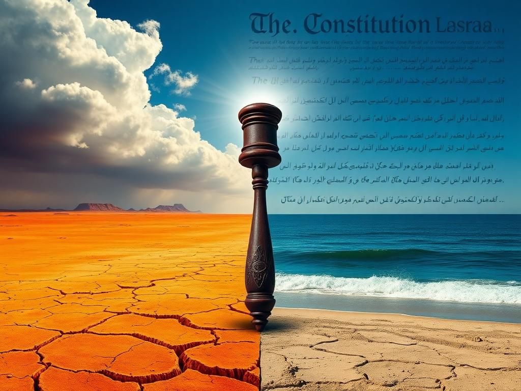 Flick International Abstract representation of a split landscape showing geopolitical tension between Israel and Iran.