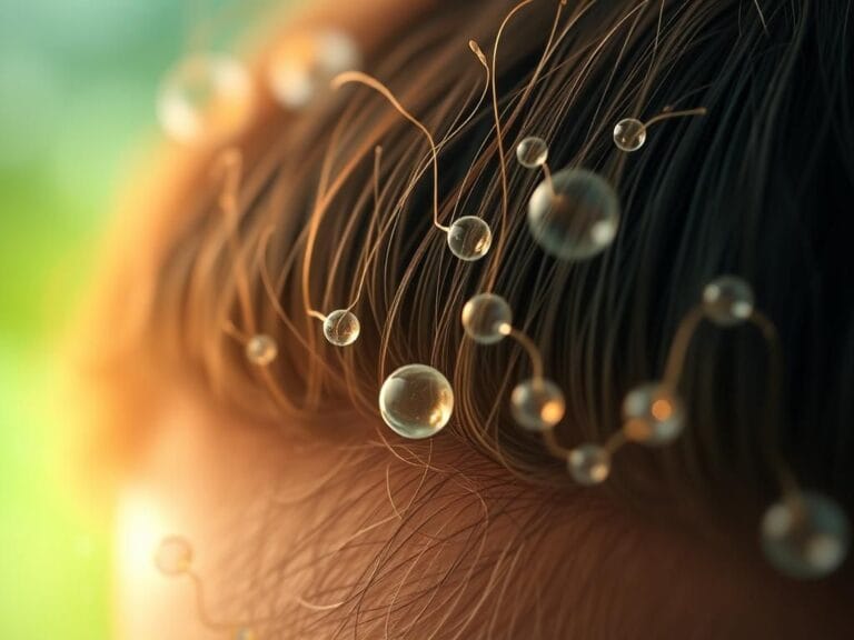 Flick International Close-up view of healthy hair follicles alongside adipose-derived stem cells and ATP molecules in a vibrant scalp