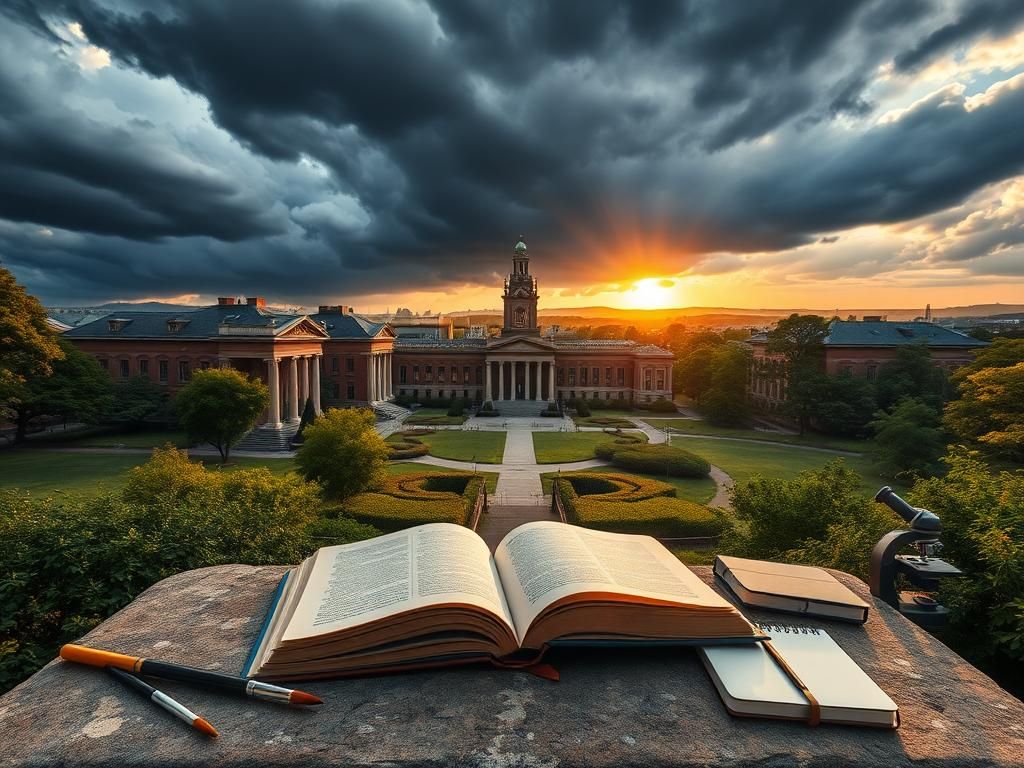 Flick International A panoramic view of Columbia University's campus featuring its grand architecture and vibrant greenery at sunrise.