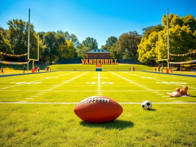 Flick International A vibrant football field at Vanderbilt University during Tight End University, with a football resting on the grass.