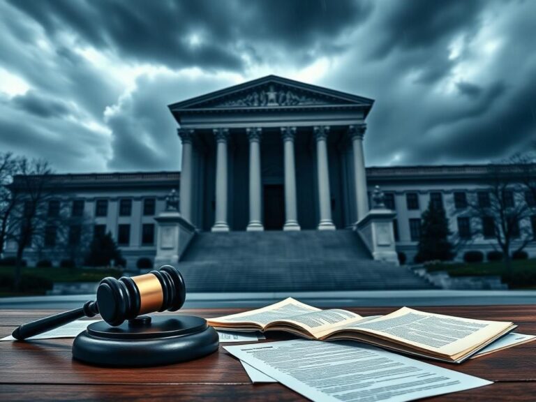 Flick International Dramatic exterior of a federal courthouse under a cloudy sky