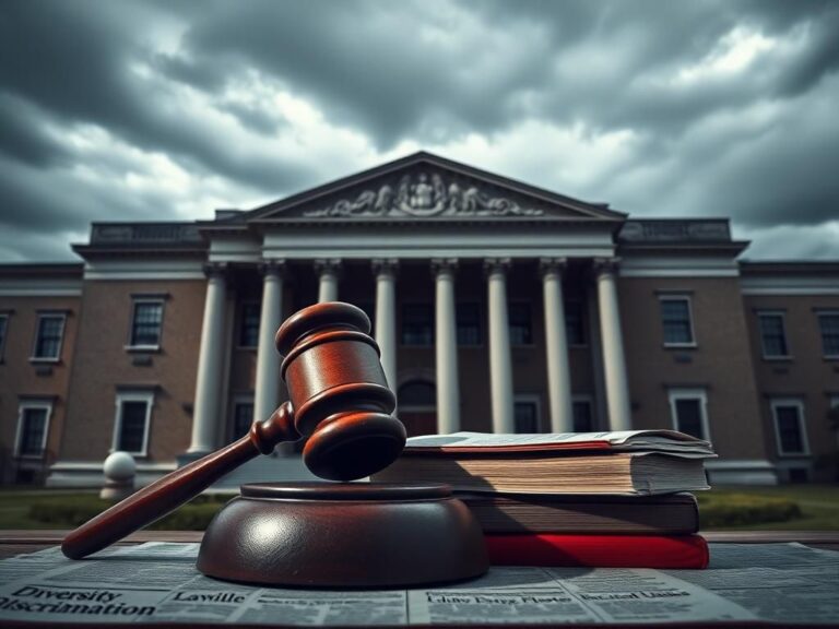 Flick International Traditional university building with classical architecture and a wooden gavel on law books.