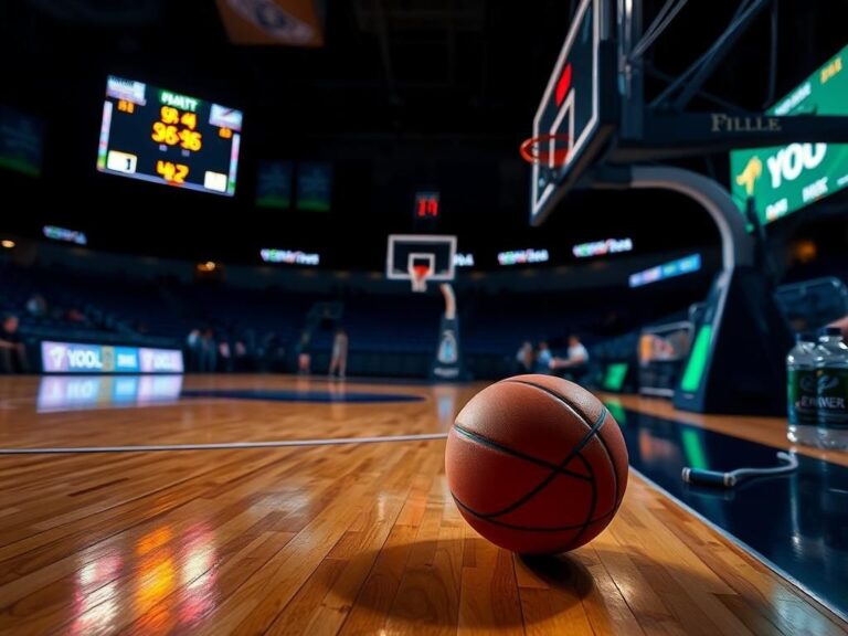 Flick International Basketball court scene at night featuring an illuminated backboard and a focused basketball hoop