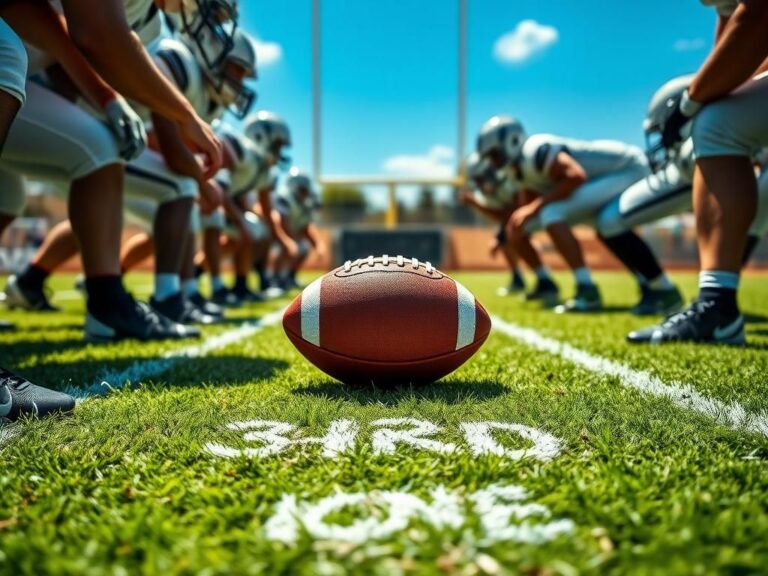 Flick International Close-up view of a tightly packed offensive line on a football field ready for action