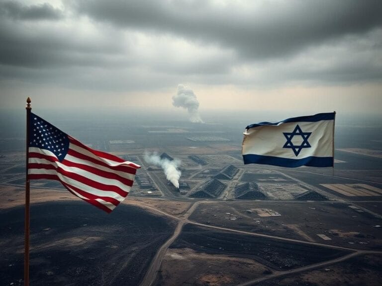 Flick International Aerial view of devastated landscape following military action on Iranian nuclear sites