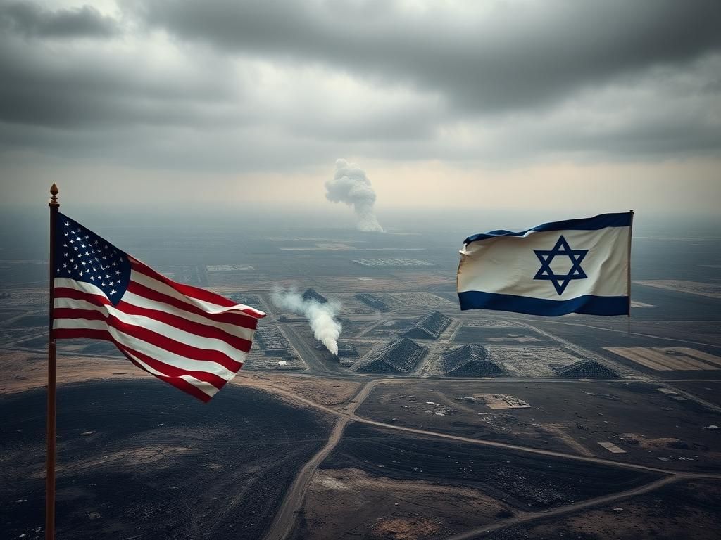 Flick International Aerial view of devastated landscape following military action on Iranian nuclear sites