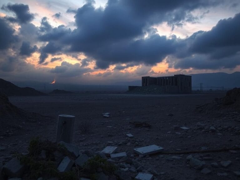 Flick International A desolate landscape with the remnants of the Fordow nuclear facility in ruins