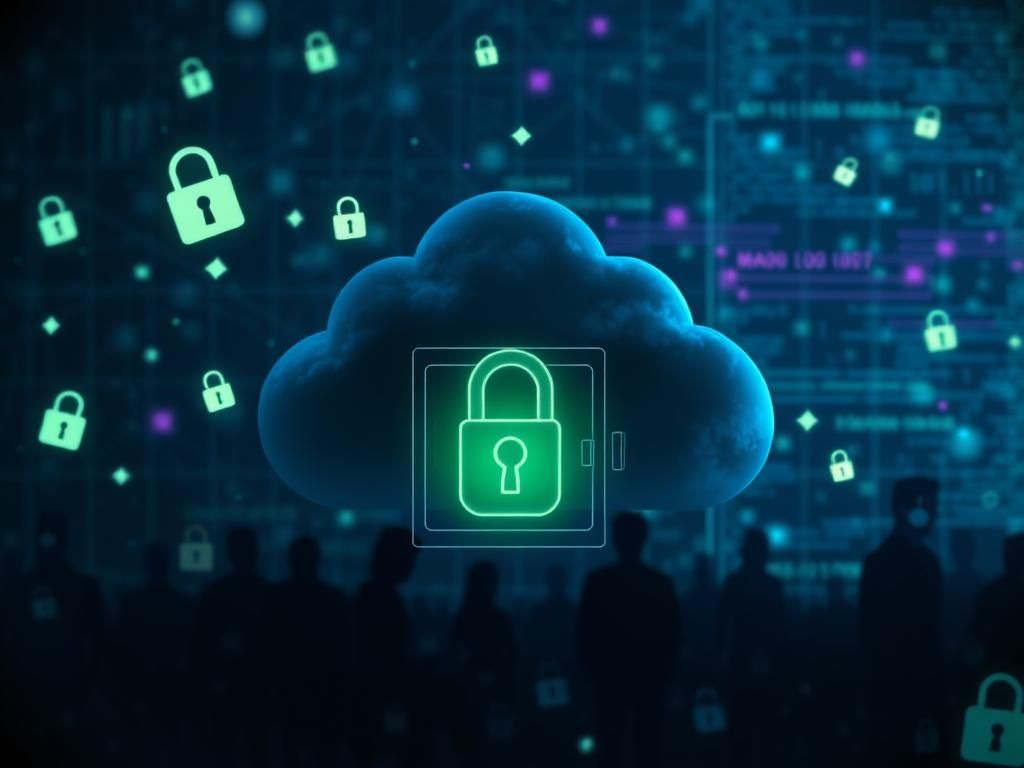 Flick International Ominous digital landscape with binary code and padlocks representing cybersecurity threats