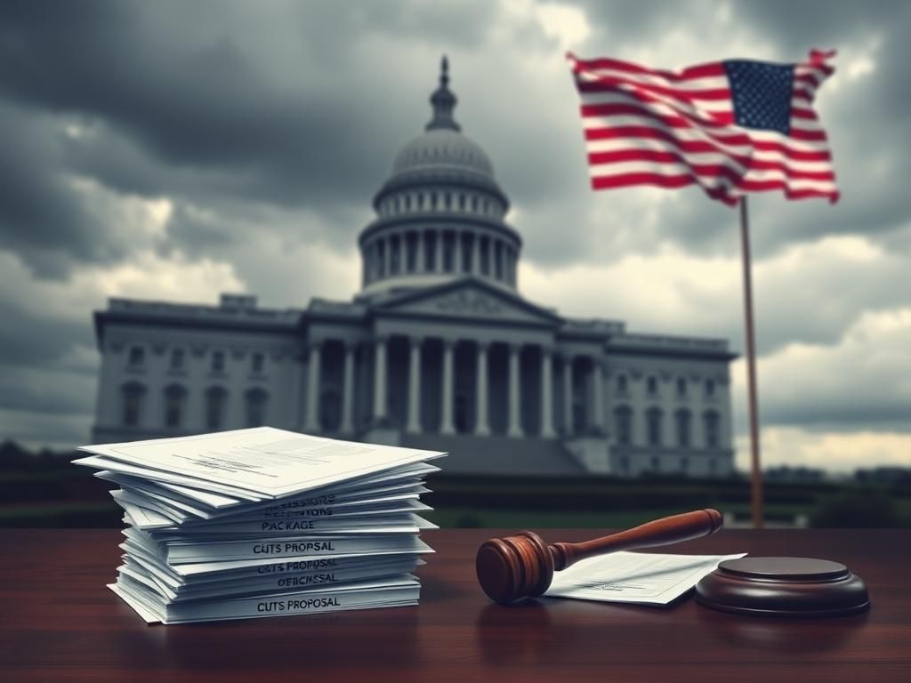 Flick International A large congressional building under a cloudy sky with scattered paperwork