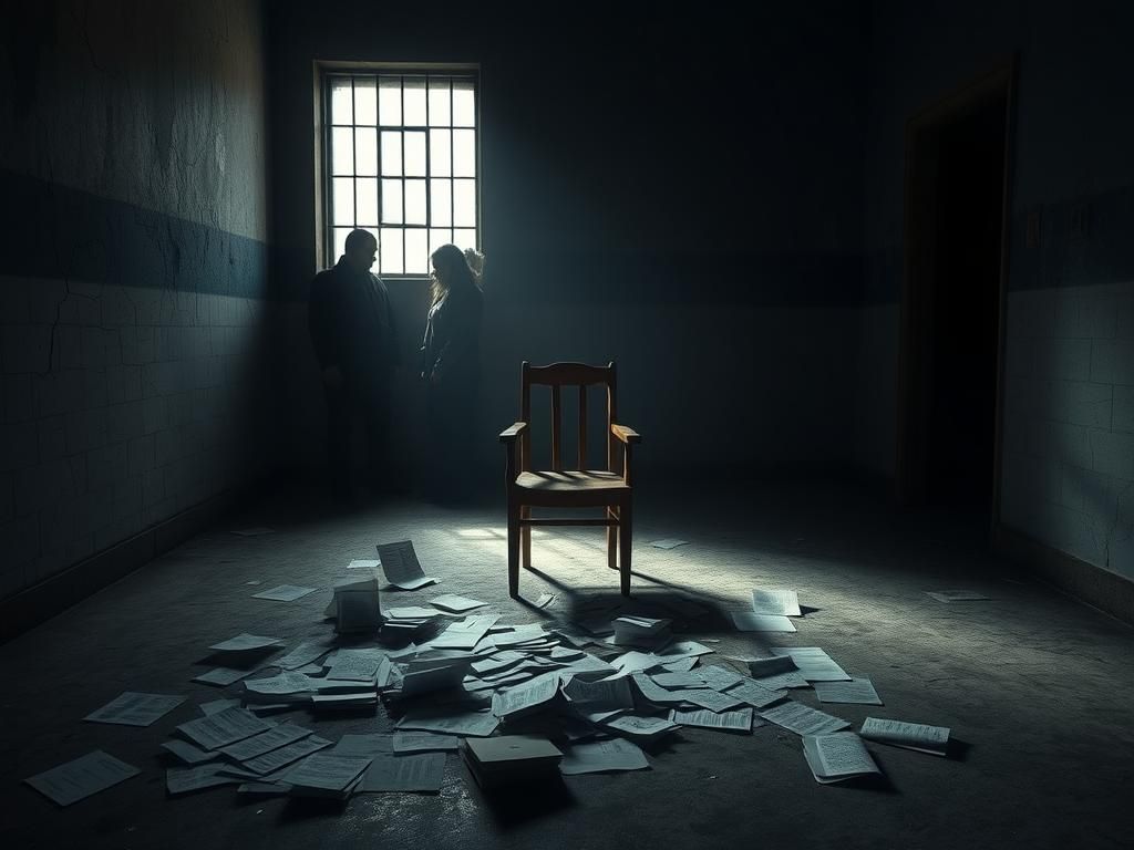 Flick International A dimly lit room with a single dusty chair symbolizing abandonment and vulnerability in child trafficking cases