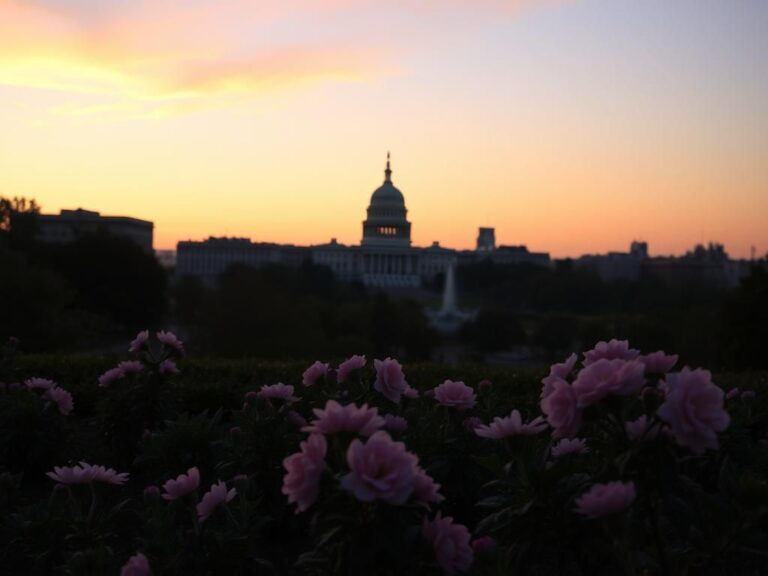 Flick International Serene political landscape of Washington D.C. at dusk with Capitol Building silhouette