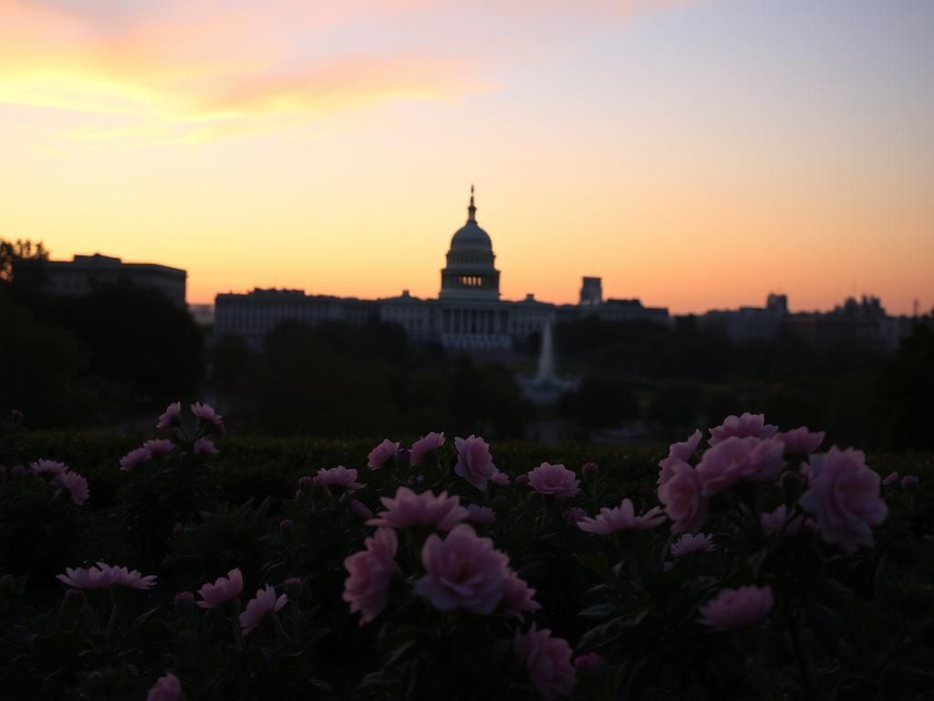 Flick International Serene political landscape of Washington D.C. at dusk with Capitol Building silhouette