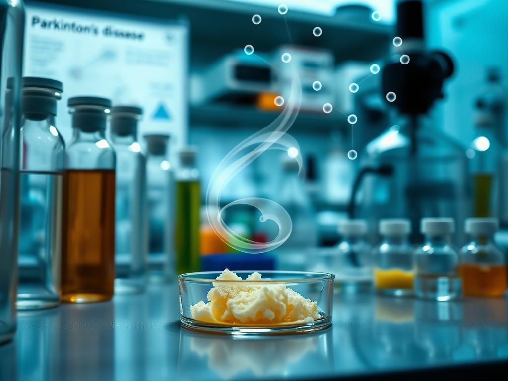 Flick International Close-up of a petri dish containing ear wax samples with gaseous compounds swirling above it in a laboratory setting.