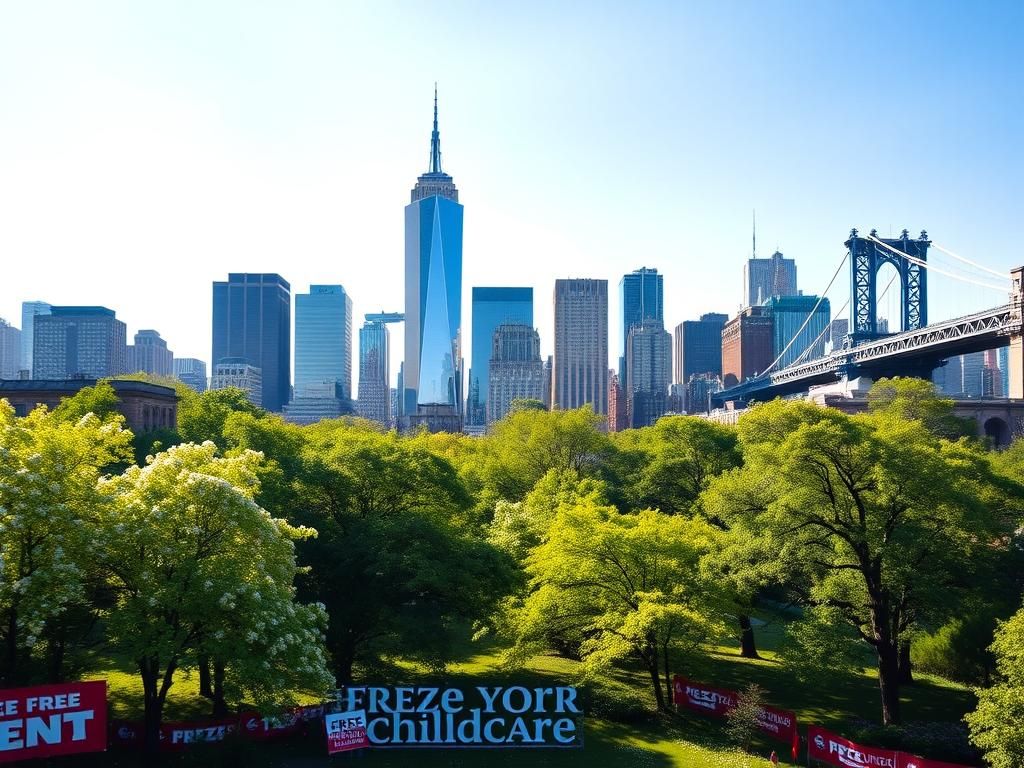 Flick International Vibrant urban landscape of New York City showing iconic skyline and lush green park
