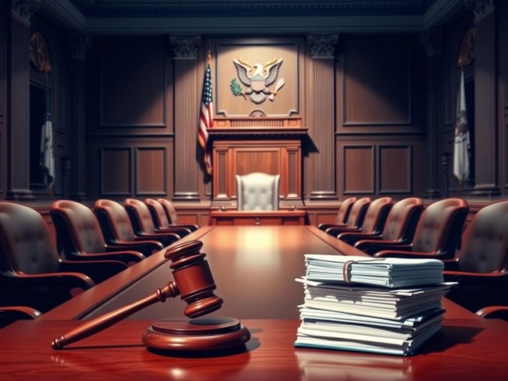 Flick International A tense Senate hearing room featuring an empty wooden table and gavel, symbolizing political discourse
