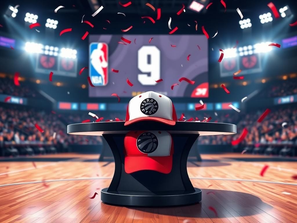 Flick International Dramatic image of NBA Draft scene featuring Collin Murray-Boyles and a Toronto Raptors cap