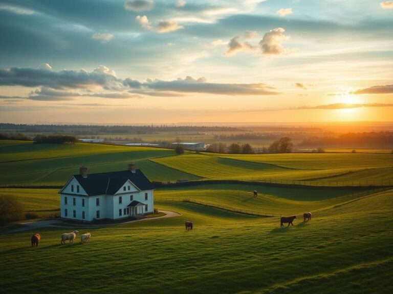 Flick International Historical family farm with grazing cattle and sheep in a serene landscape